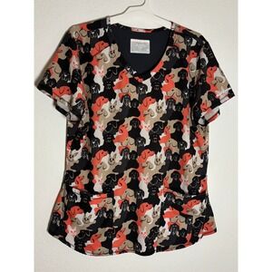 Skechers by Barco Womens Scrub Top XL Dog Print Camo V-Neck Medical Uniform